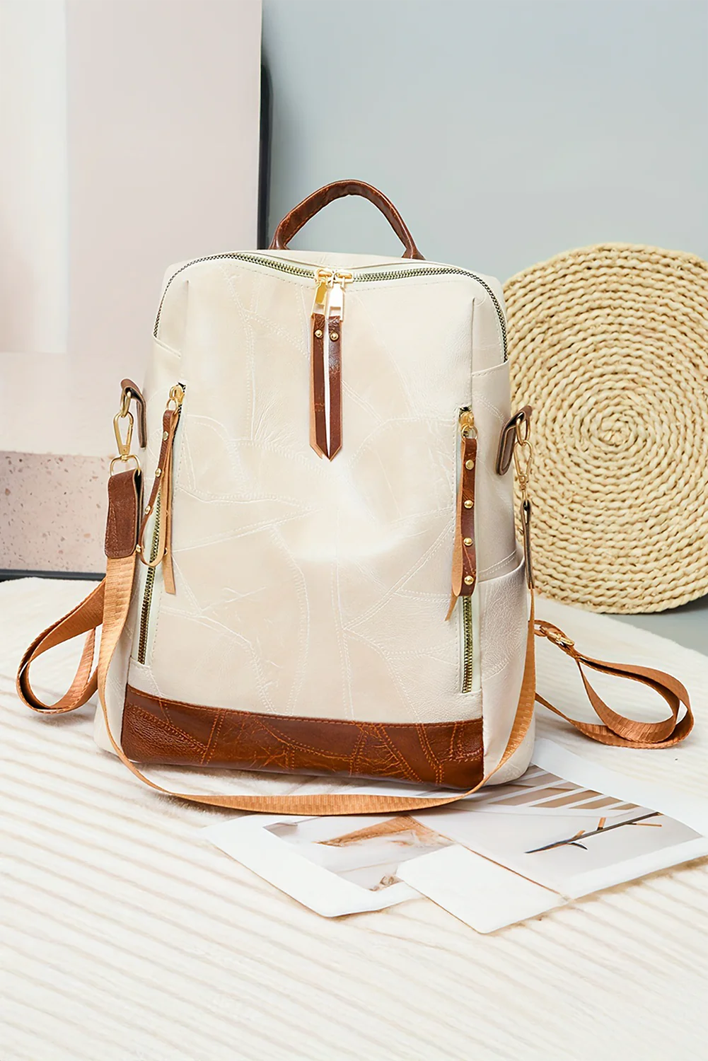 White Colorblock Large Backpack