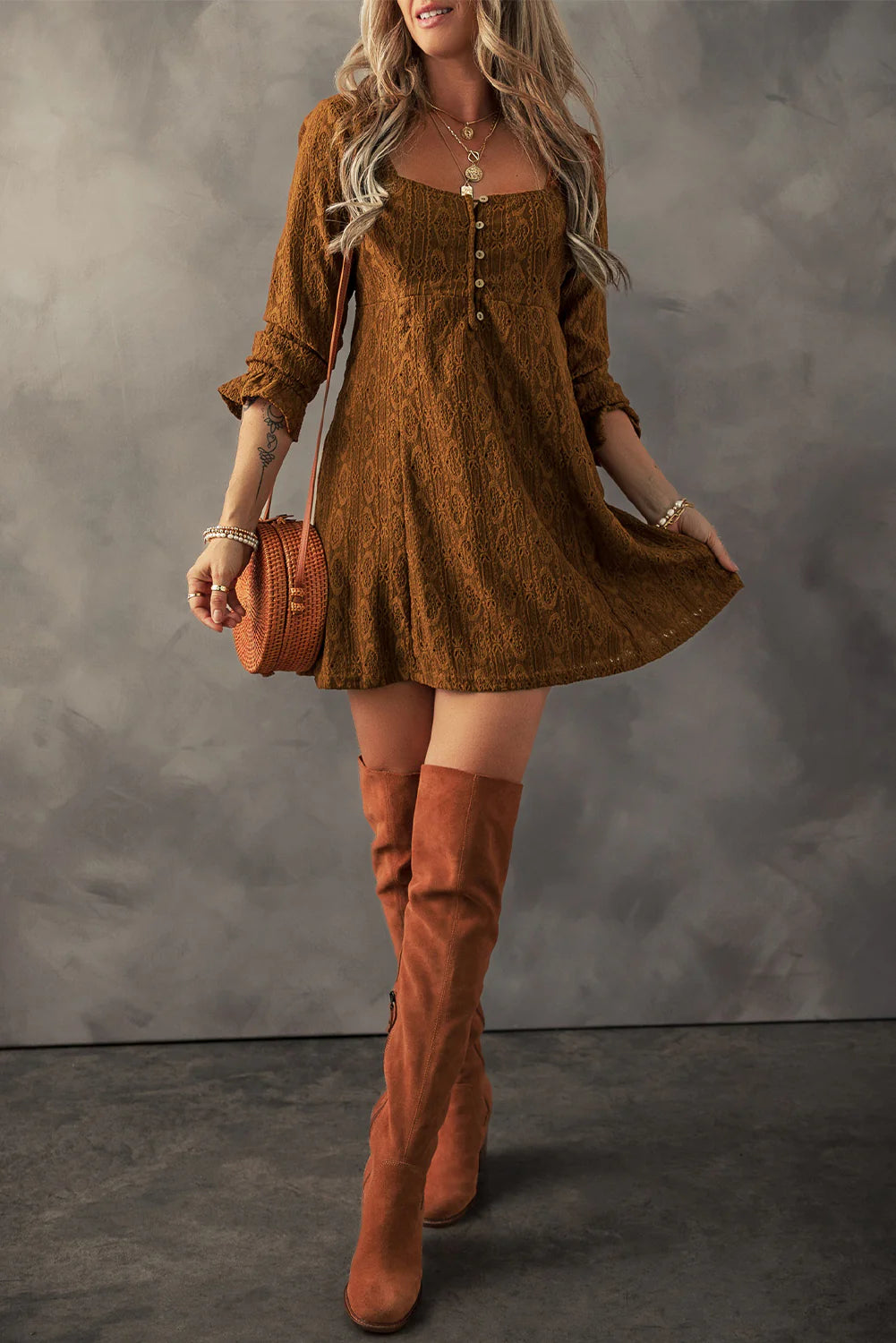 Chestnut Lace Mini Dress