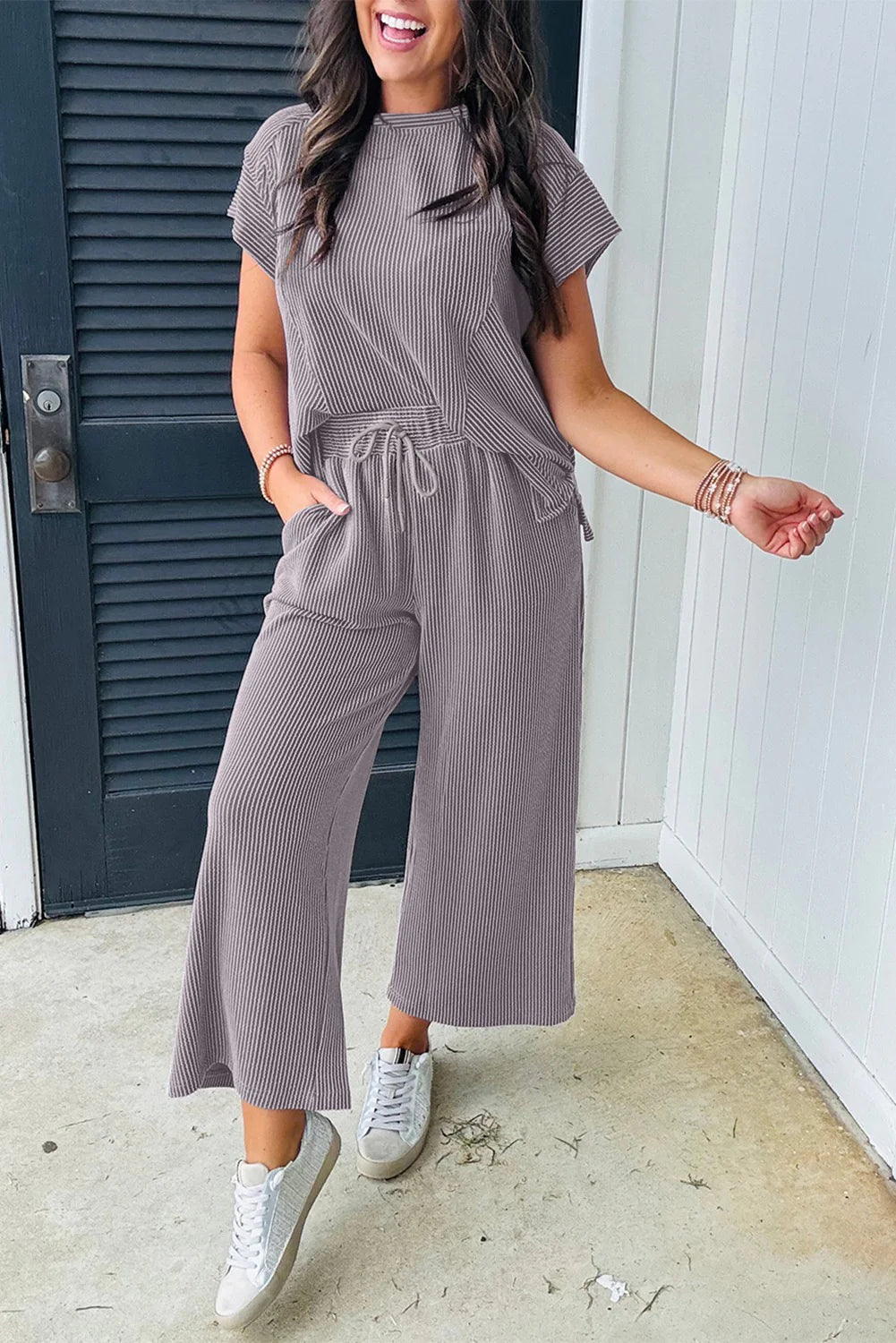 Grey Corded Pants Set
