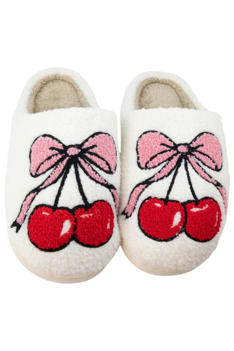 Cherry Bow Fuzzy Slippers