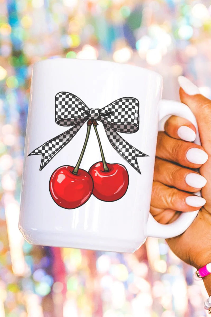 Checkered Cherry Dreams Ceramic Mug