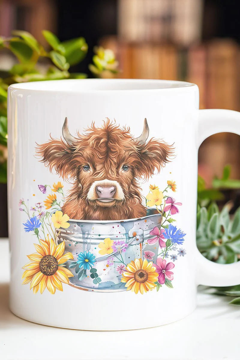 Springtime Highland Cow Ceramic Mug