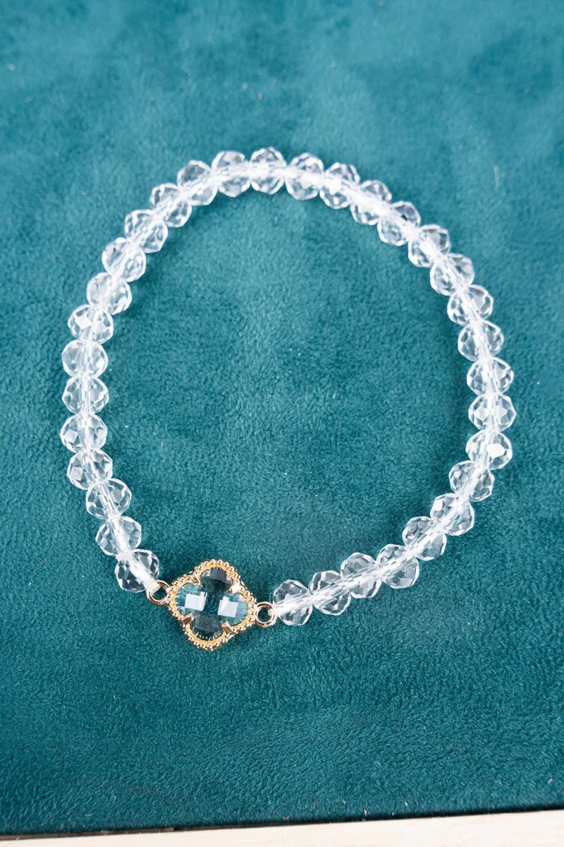 Crystal Avenue Kyla Clover Clear Beaded Bracelet