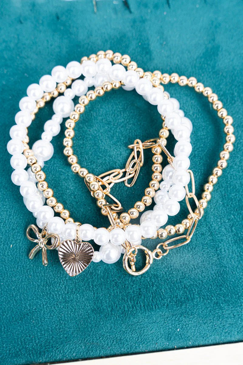 Crystal Avenue Janece Goldtone and Pearl Beaded Bracelet Set