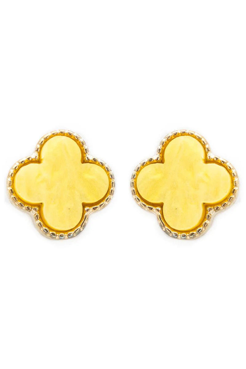 Viola Goldtone Trimmed Yellow Shell Quatrefoil Earrings