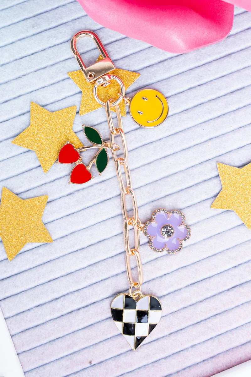 Viola Checkered Heart & Cherry Bag Charms