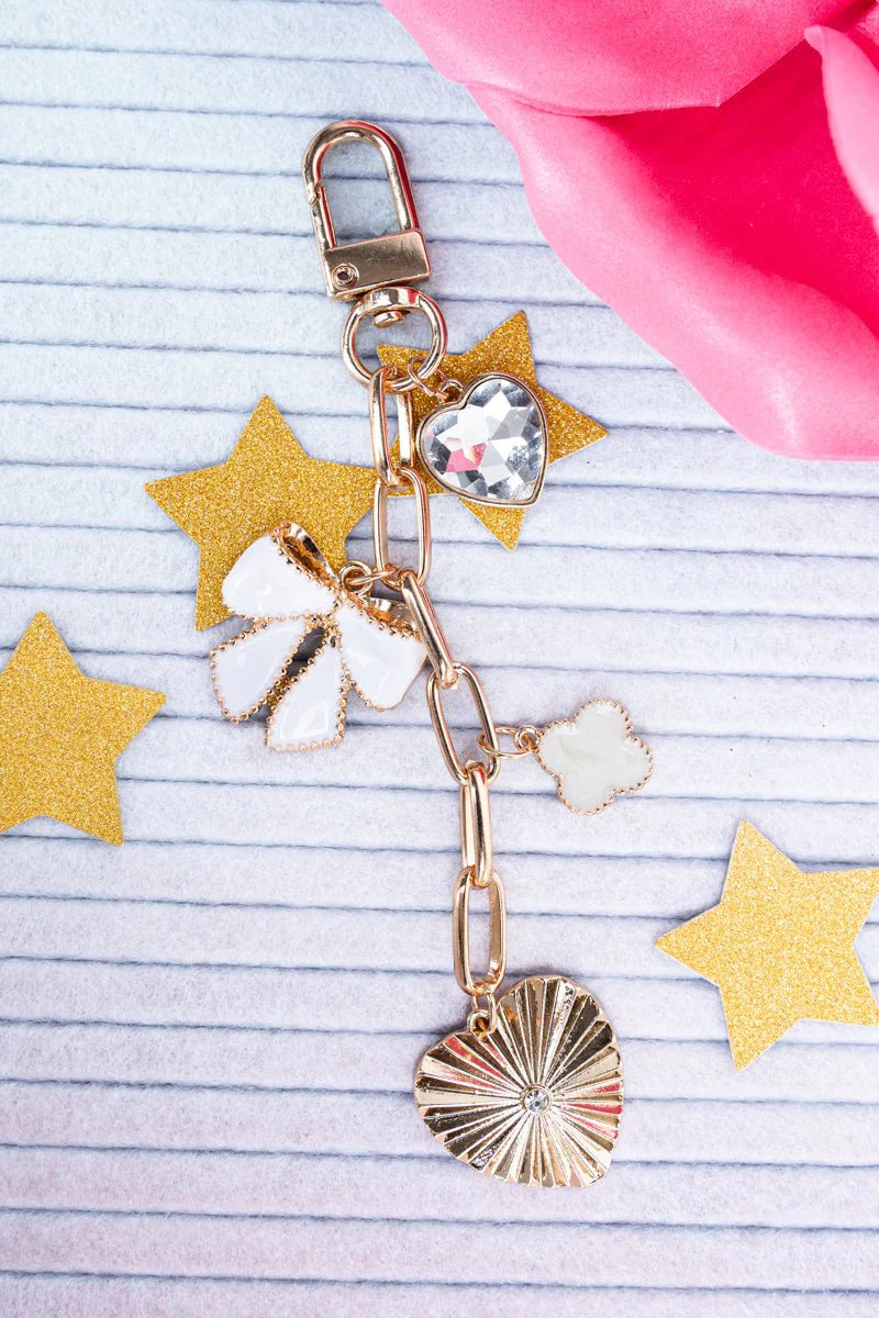 Viola Heart Of Gold White Goldtone Bag Charms
