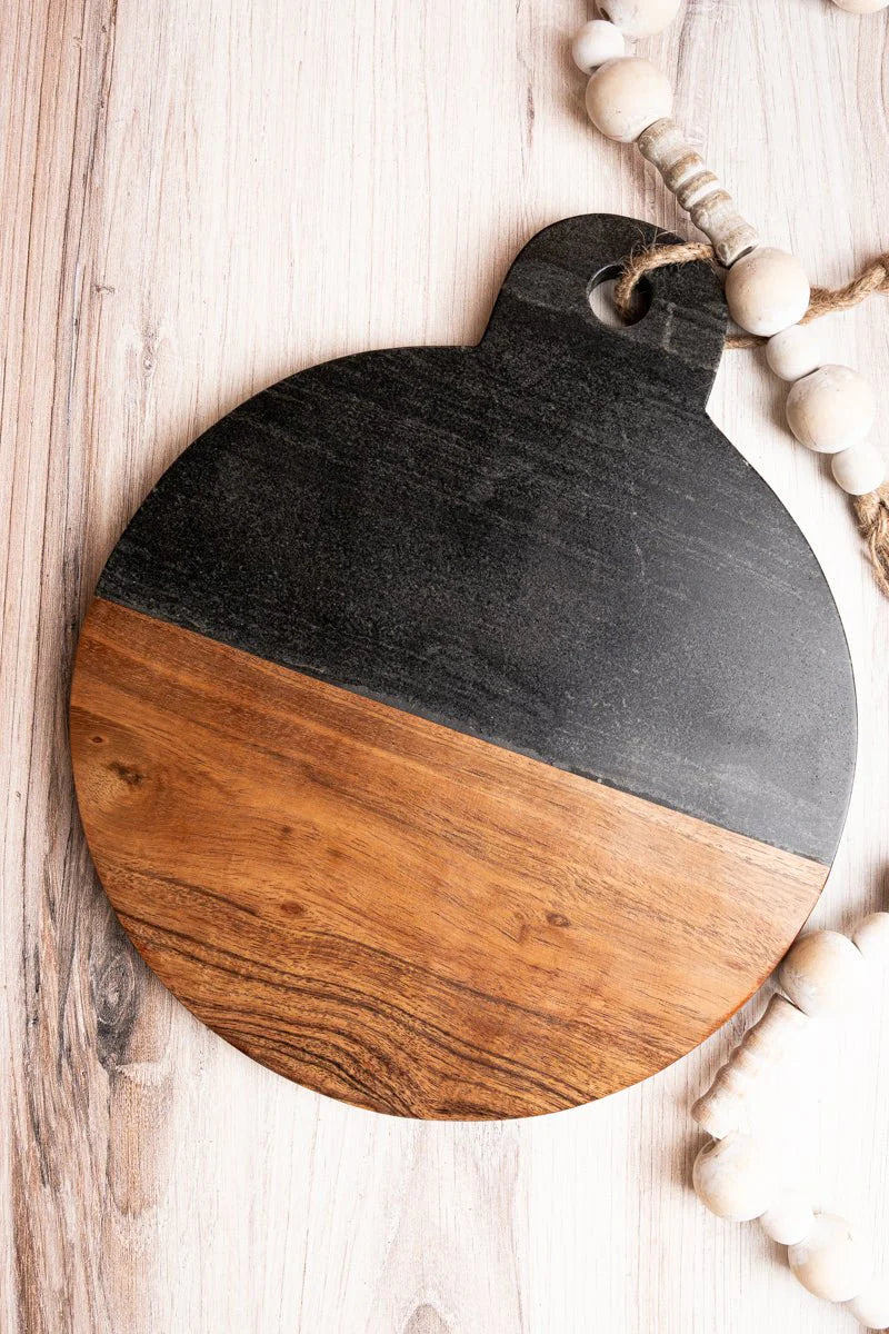 Seraphina Marble and Wood Round Serving Board