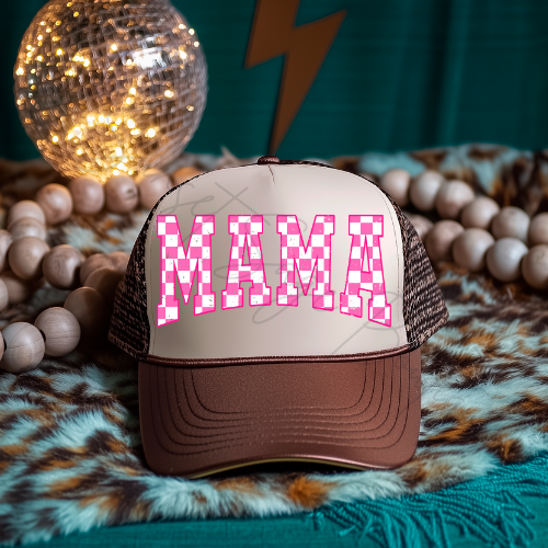 Pink Checkered Mama Hat