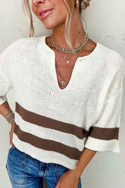 Brown Striped Cropped Sweater