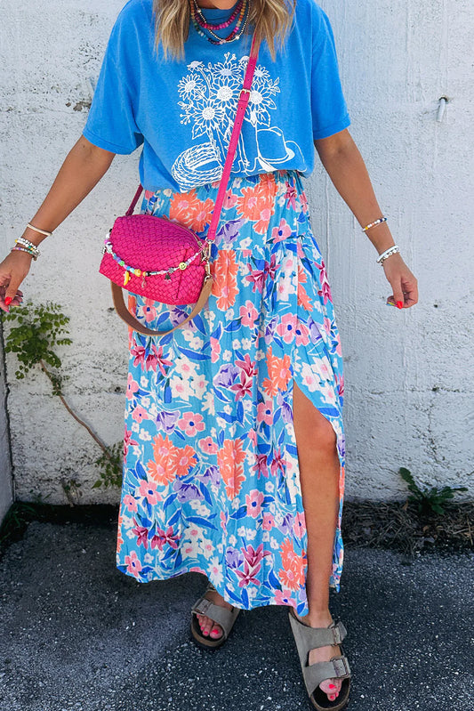 Sky Blue Floral Skirt