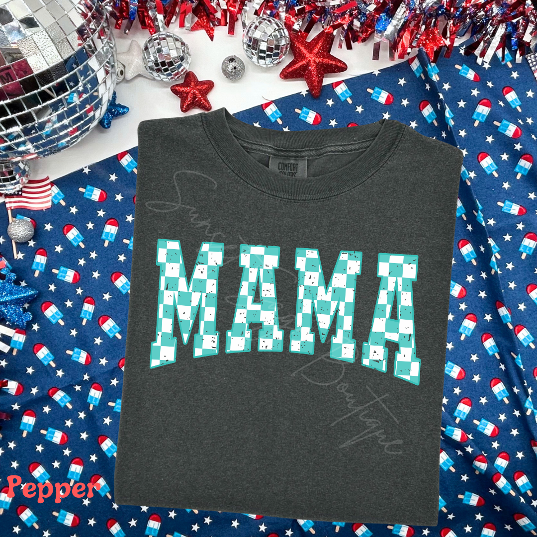 Teal Checkered Mama