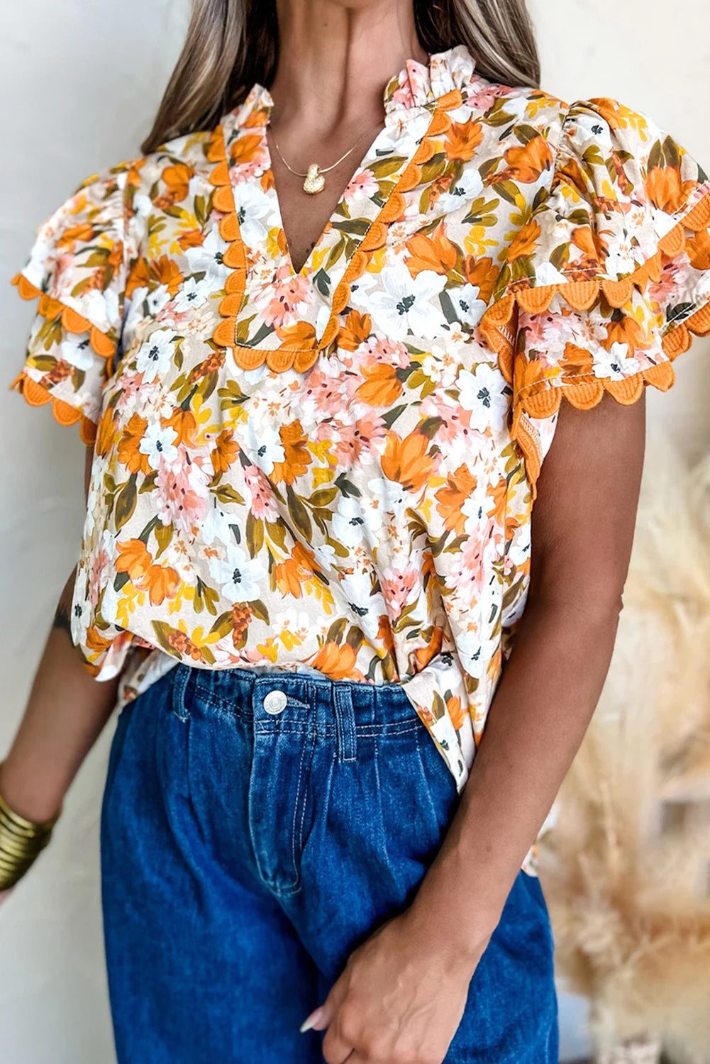 Orange Floral Blouse