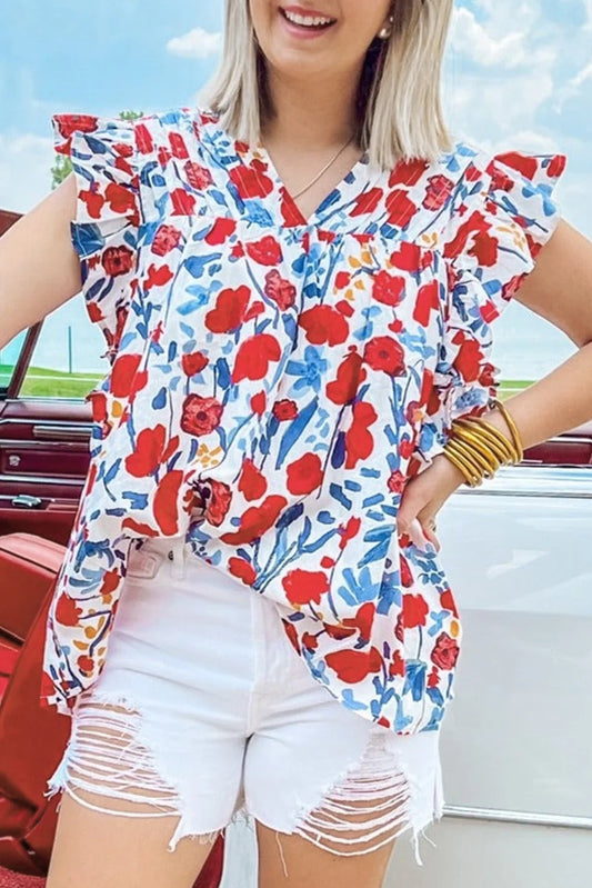 Red Floral Blouse