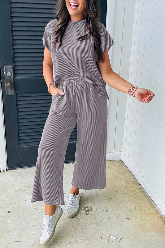 Grey Corded Pants Set
