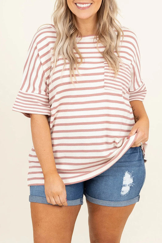 Pink Striped Plus Size T Shirt