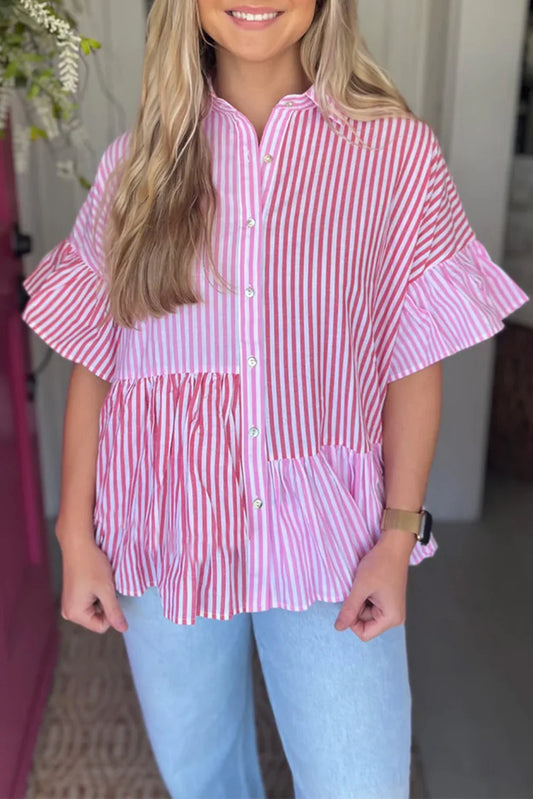 Pink Stripped Ruffle Shirt