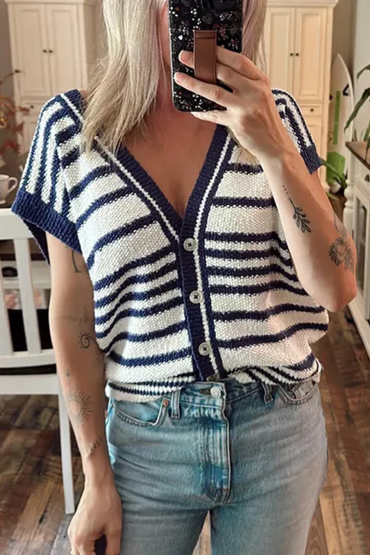 Blue Striped Buttoned Sweater