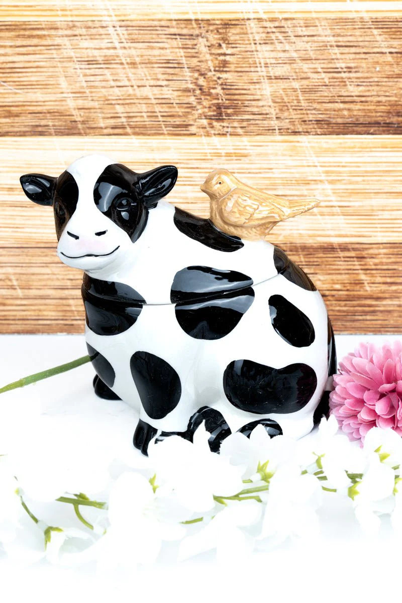 Bird On A Cow Ceramic Treat Jar